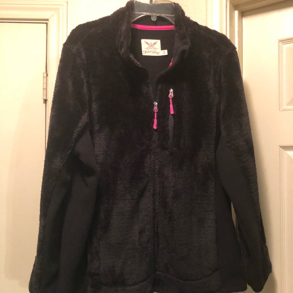 Faded Glory furry black and pink jacket